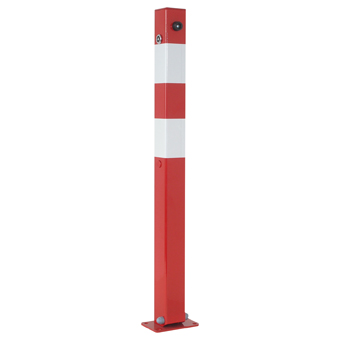 Neerklapbare anti-parkeerpaal - afzetpaal met voetplaat. Voorzien van universeel 8 mm. driekantslot.